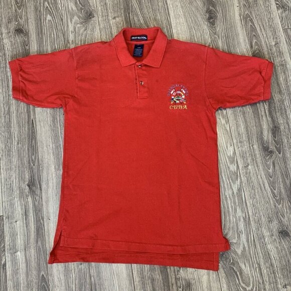Vintage Fruit Of The Loom Polo Shirt Mens M Red 90s Cuba Guardala Vaca - Picture 1 of 11